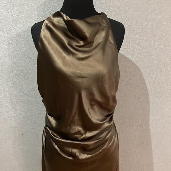 NEW NWT Reformation Anaiis Silk Dress High Neck Open Back Maxi Dress Morel Brown - Picture 5 of 13